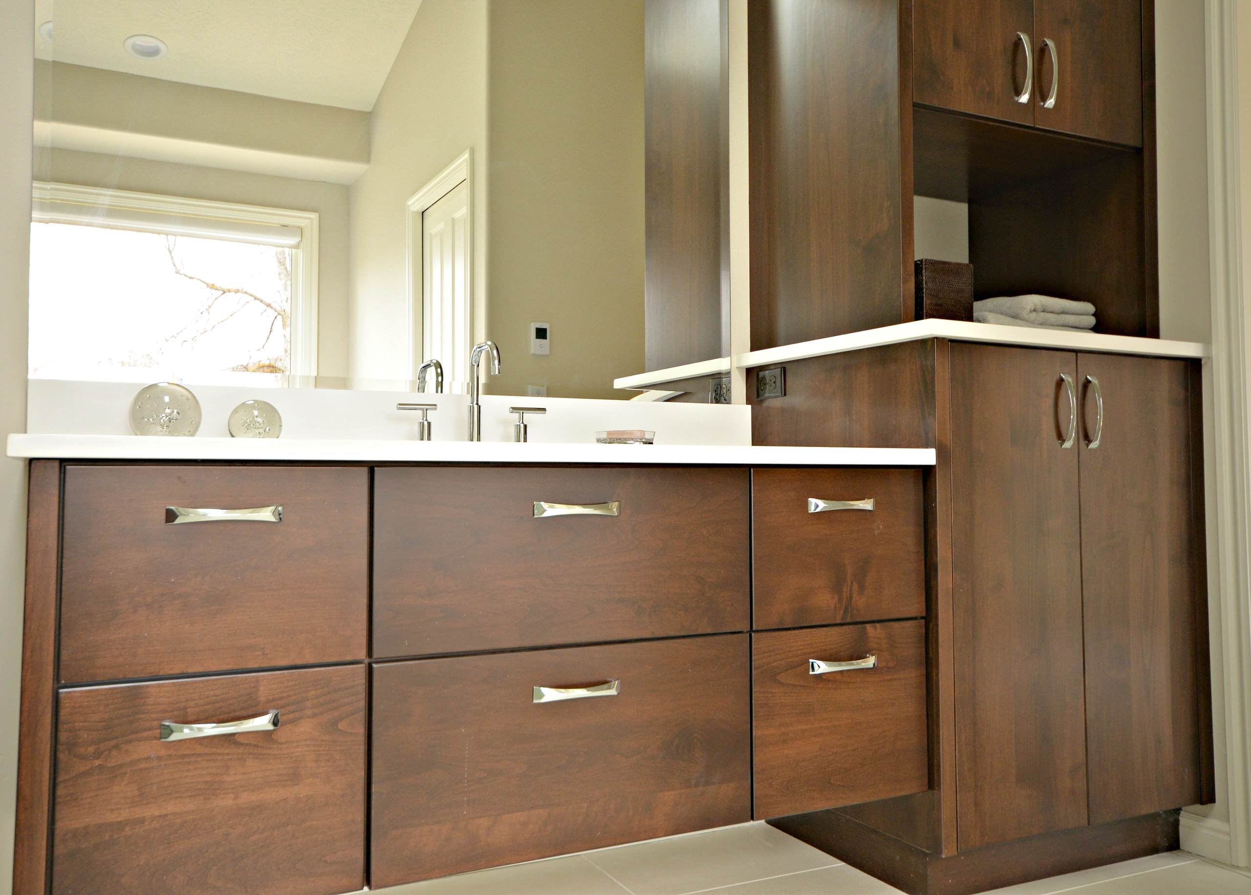 Hanging vanity and linen cabinet